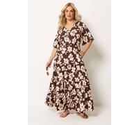 Yours Women's Floral Tiered Maxi Dress in Chocolate | Size: 26/28