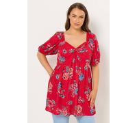 Yours Curve Floral Twist Front Blouse - Women's - Plus Size Curve Red