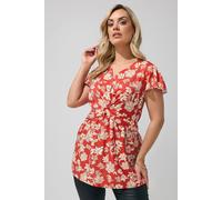 Yours Women's Floral Twist Front Top in Red | Size: 22