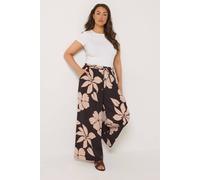 Yours Women's Floral Wide Leg Trousers in Dark Brown | Size: 22-24 Yours Dark Brown 22-24