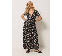 Yours Women's Floral Wrap Front Dress in Black | Size: 18 Yours Black 18