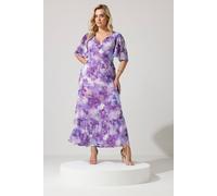 Yours London Curve Floral Wrap Ruffle Hem Dress - Women's - Plus Size Curve Purple