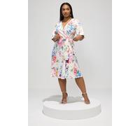 Yours London Curve Floral Wrap Skater Dress - Women's - Plus Size Curve White