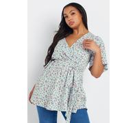 Yours Women's Floral Wrap Textured Top in Light Blue | Size: 20 Yours Light Blue 20