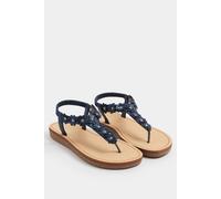 Yours Women's Flower Detail Diamante Sandals In Wide E Fit in Mid Navy | Size: 5EEE Yours Mid Navy 5EEE