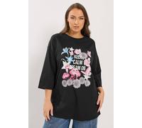 Yours Women's Flower Graphic T-Shirt in Black | Size: 20 Yours Black 20