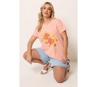 Yours Women's Flower Graphic T-Shirt in Peach | Size: 14