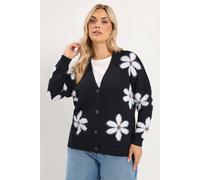 Yours Women's Fluffy Floral Knitted Cardigan Sweater in Black | Size: 26/28