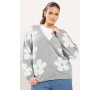 Yours Women's Fluffy Floral Knitted Cardigan Sweater in Grey | Size: 22/24