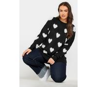 Yours Women's Fluffy Heart Print Jumper in Black | Size: 22-24 Yours Black 22-24