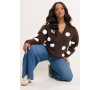 Yours Women's Fluffy Polka Dot Cardigan in Chocolate | Size: 30-32 Yours Chocolate 30-32