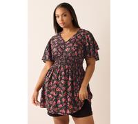 Yours Curve Pink Floral Print Flutter Sleeve Top - Women's - Plus Size Curve