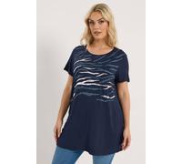 Yours Women's Foil Animal Print T-Shirt in Mid Navy | Size: 20 Yours Mid Navy 20