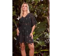 Yours Women's Foil Detail Beach Kimono in Black | Size: 18-20 Yours Black 18-20