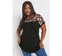 Yours Women's Foil Floral Print Top in Black | Size: 30-32 Yours Black 30-32