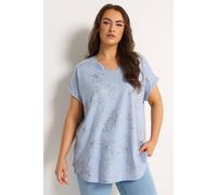 Yours Curve Blue Floral Foil Notch Neck Top - Women's - Plus Size Curve