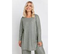 Yours Curve Foil Ribbed Top - Women's - Plus Size Curve Grey