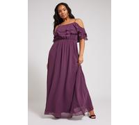 Yours Women's Frill Cold Shoulder Maxi Dress in Purple | Size: 14 Yours Purple 14