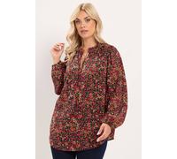 Yours Women's Frill Neck Floral Print Blouse in Orange | Size: 20 Yours Orange 20