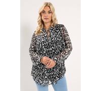 Yours Women's Frill Neck Leopard Blouse in Black | Size: 14