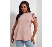 Yours Curve Frill Sleeve Stud T-Shirt - Women's - Plus Size Curve Pink