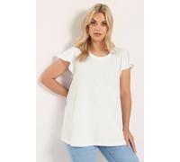 Yours Women's Frill Sleeve T-Shirt in White | Size: 18