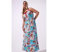 Yours Limited Collection Curve Fruit Check Print Midaxi Dress - Women's - Plus Size Curve Blue