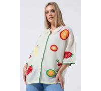 Yours Women's Fruit Crochet Knitted Shirt in Cream | Size: 18/20