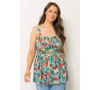 Yours Women's Fruit Print Peplum Vest Top in Turquoise | Size: 30/32
