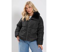 Yours Women's Funnel Neck Padded Coat in Black | Size: 16