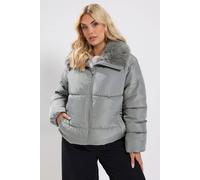 Yours Women's Funnel Neck Padded Coat in Light Grey | Size: 16 Yours Light Grey 16