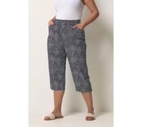 Yours Curve Blue Geometric Cool Cotton Cropped Trousers - Women's - Plus Size Curve