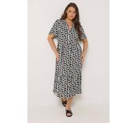 Yours Women's Geometric Half Placket Dress in Black | Size: 30-32 Yours Black 30-32