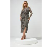 Yours Women's Geometric Mesh Side Twist Dress in Chocolate | Size: 18