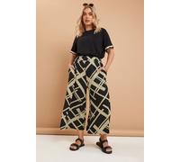 Yours Curve Geometric Print Midaxi Culottes - Women's - Plus Size Curve Black