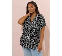 Yours Women's Geometric V-Neck Blouse in Black | Size: 30-32 Yours Black 30-32