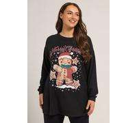 Yours Curve Black Gingerbread Man Novelty Christmas Jumper - Women's - Plus Size Curve