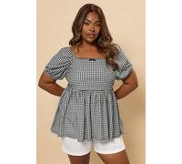 Yours Curve Gingham Bow Front Peplum Top - Women's - Plus Size Curve
