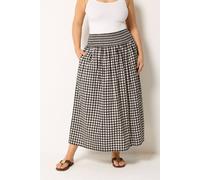 Yours Women's Gingham Maxi Skirt in Chocolate | Size: 20