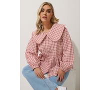 Yours Limited Collection Curve Gingham Oversized Collar Blouse - Women's - Plus Size Curve Pink