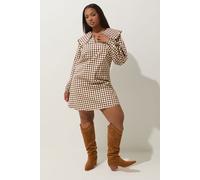 Yours Limited Collection Curve Gingham Oversized Collar Mini Dress - Women's - Plus Size Curve Brown