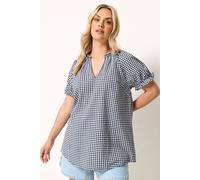 Yours Women's Gingham Puff Sleeve Blouse in Mid Navy | Size: 22-24 Yours Mid Navy 22-24
