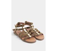 Yours - Green Hammered Disk Gladiator Sandals In Wide E Fit - Women's