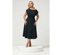 Yours Women's Glitter Drape Skater Dress in Black | Size: 14