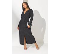Yours Women's Glitter Knot Front Maxi Dress in Black | Size: 24 Yours Black 24