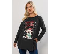 Yours Women's Glitter Slogan Christmas Top in Black | Size: 18 Yours Black 18