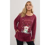 Yours Women's Glitter Slogan Christmas Top in Red | Size: 22-24 Yours Red 22-24