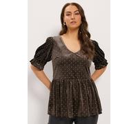 Yours Women's Glitter Spot Peplum Top in Chocolate | Size: 22/24
