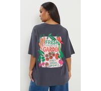 Yours Curve Grey 'Fresh from The Garden' Relaxed T-Shirt - Women's - Plus Size Curve