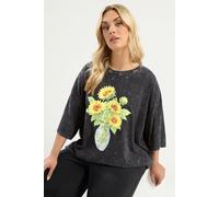 Yours Curve Acid Wash Sunflower Graphic T-Shirt - Women's - Plus Size Curve